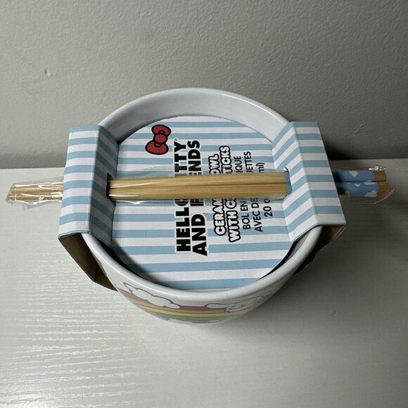 Sanrio Hello Kitty and Friends Rainbow Ceramic Ramen Bowl with Chopsticks 20 oz - Picture 2 of 3